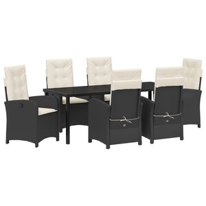 vidaXL Ensemble de jardin 7 pièces avec coussins en rotin noir