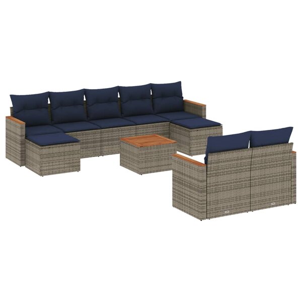 vidaXL Salon de jardin 10 Pièces avec coussins gris résine tressée