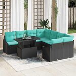 vidaXL Ensemble de canapé de jardin 9 Pièces Noir et bleu polyrotin