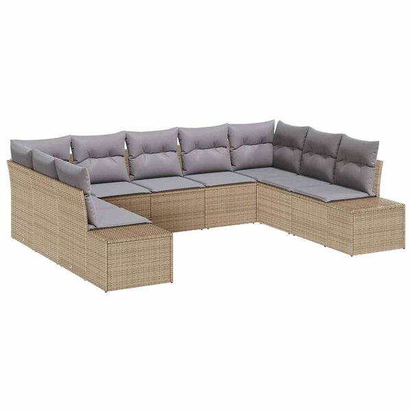 vidaXL Ensemble de canapé de jardin 9 Pièces Beige Poly rotin