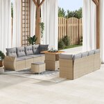 vidaXL Ensemble de Canapé de Jardin 11 Pièces avec Coussins Beige Poly Rattan Acacia