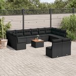 vidaXL Salon de jardin avec coussins 13 Pièces noir résine tressée