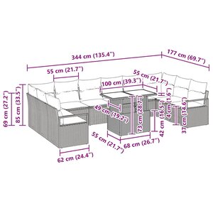 vidaXL Ensemble de canapé de jardin avec coussin 11 Pièces beige et crème