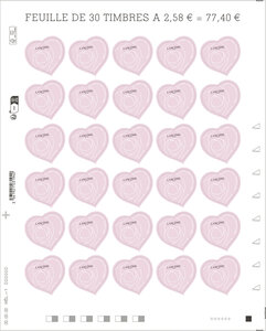 Feuille 30 timbres Coeur - Lancôme - 100g - Lettre verte