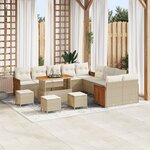 Ensemble 14 pièces de sofa de jardin avec coussins beige en poly rattan acacia