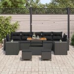 vidaXL Ensemble de canapé de jardin avec coussin 10 Pièces Noir
