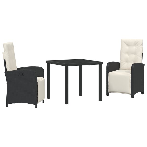 vidaXL Ensemble de salle à manger de jardin 3 pièces avec coussins noir en poly rattan