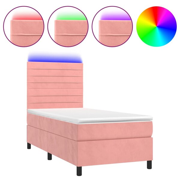 vidaXL Sommier à lattes de lit avec matelas LED Rose 100x200cm Velours
