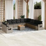 vidaXL Salon de jardin avec coussins 12 Pièces gris résine tressée