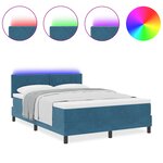 Lit à ressort vidaXL avec matelas et LED bleu foncé 160x200 cm en velours