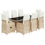 vidaXL Ensemble de bistro de jardin 9 Pièces coussins beige poly rotin