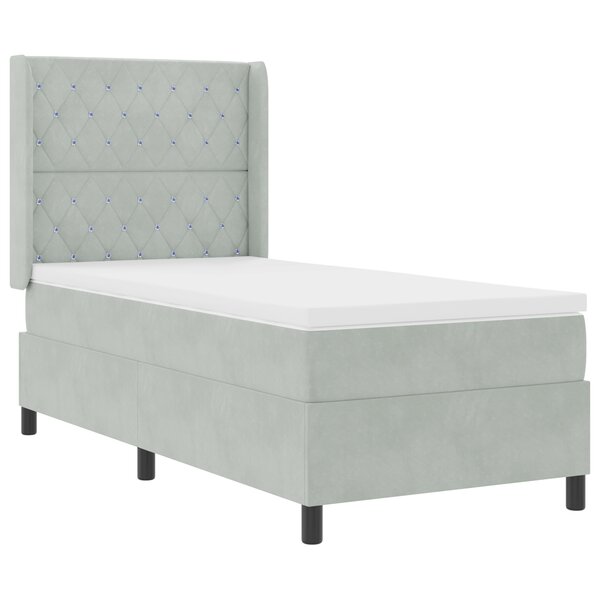 Lit Box Spring avec Matelas & Lumière LED Gris clair 90x200 cm Velours