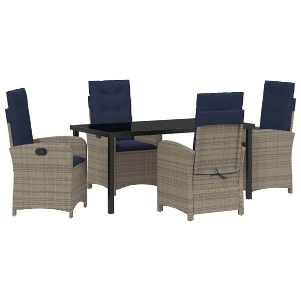 vidaXL Ensemble de salle à manger de jardin de 5 pièces avec coussins - poly rotin gris