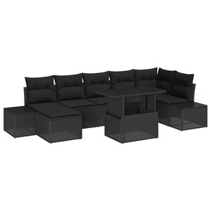 vidaXL Ensemble de canapé de jardin avec coussin 8 Pièces Noir