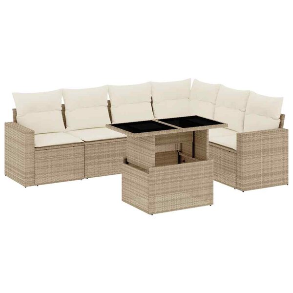 vidaXL Salon de jardin avec coussins 7 Pièces beige résine tressée