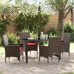 vidaXL Ensemble table et chaises avec coussin 5 Pièces Marron Rotin PE