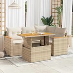 vidaXL Salon de jardin avec coussins 5 Pièces beige résine tressée acacia