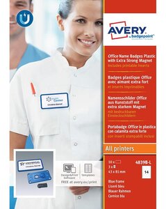 4839B-L - 10 badges Office bleus avec aimant « extra fort » – 37 x 75 mm AVERY