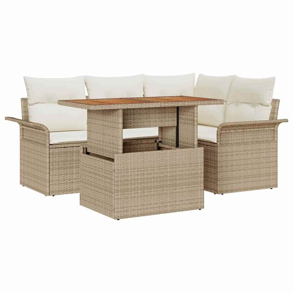 vidaXL Ensemble de canapé de jardin 5 Pièces Beige Poly rotin