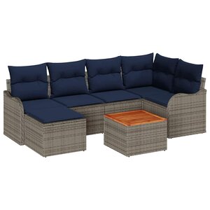 vidaXL Ensemble de canapé de jardin 7 Pièces Gris Poly rotin