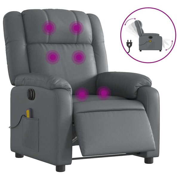 vidaXL Fauteuil de massage inclinable électrique gris similicuir