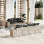 vidaXL Salon de jardin 8 Pièces avec coussins gris clair résine tressée