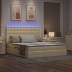 vidaXL Lit de rangement LED avec matelas Crème 180 x 200 cm Tissu
