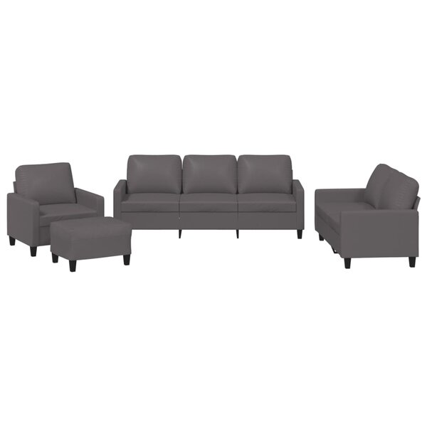 vidaXL Ensemble de canapés 4 Pièces avec coussins Gris Similicuir