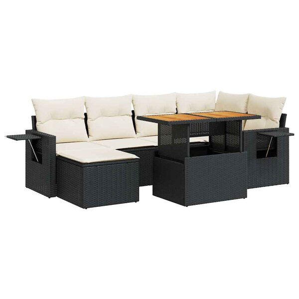 vidaXL Salon de jardin 7 Pièces avec coussins noir résine tressée