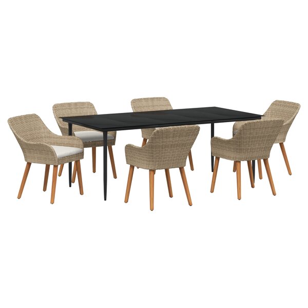 vidaXL Ensemble de Salle à Manger de Jardin de 7 Pièces en Osier Poly Beige