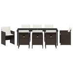 vidaXL Ensemble de repas de jardin 9 pièces avec coussins en rotin poly marron