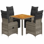 vidaXL Ensemble de bistro de jardin 5 Pièces coussins gris poly rotin