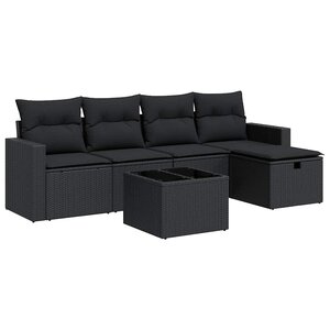 vidaXL Salon de jardin 6 Pièces avec coussins noir résine tressée