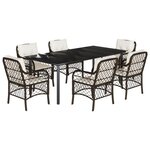 vidaXL Ensemble à manger de jardin et coussins 7 Pièces marron rotin