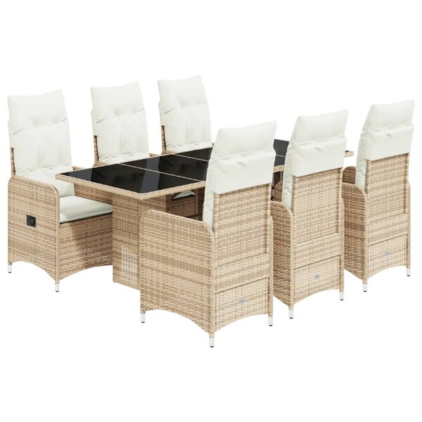 vidaXL Ensemble de bistro de jardin 7 Pièces coussins beige poly rotin