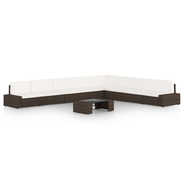 vidaXL Salon de jardin 9 Pièces avec coussins Marron Résine tressée