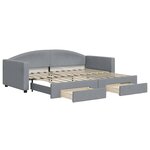 vidaXL Lit de jour avec gigogne et tiroirs gris clair 90x200 cm tissu