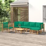 vidaXL Salon de jardin 7 Pièces avec coussins vert bambou