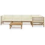 vidaXL Salon de jardin 6 Pièces avec coussins blanc crème bambou