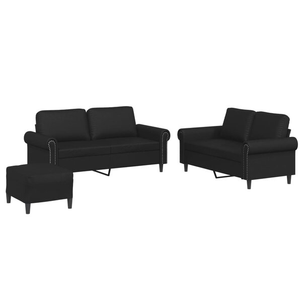 vidaXL Ensemble de canapés 3 Pièces avec coussins Noir Similicuir