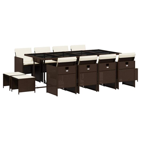 vidaXL Ensemble à manger de jardin avec coussins 13 Pièces marron rotin