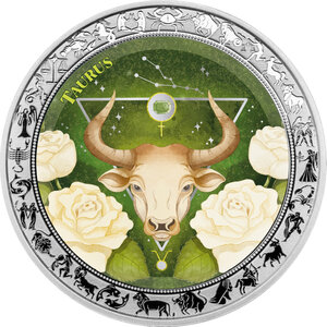 Monnaie TAURUS Aquarelle Zodiac 1 Oz Argent 5 Cedis Ghana 2026 (PRÉCOMMANDE)