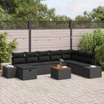 vidaXL Ensemble de canapé de jardin avec coussin 9 Pièces Noir Poly rotin