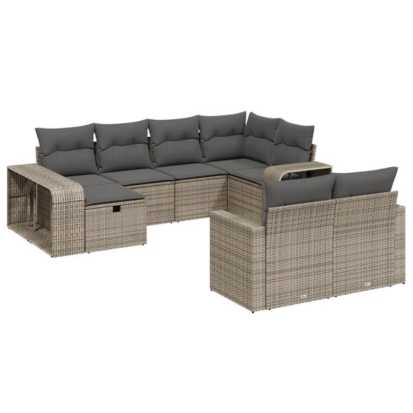 vidaXL Salon de jardin avec coussins 10 Pièces gris résine tressée