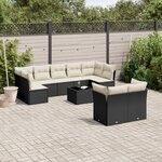 vidaXL Salon de jardin 10 Pièces avec coussins noir résine tressée