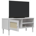 vidaXL Meuble TV SENJA aspect rotin blanc 106x40x49cm bois massif pin