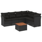 vidaXL Salon de jardin 7 Pièces avec coussins noir résine tressée