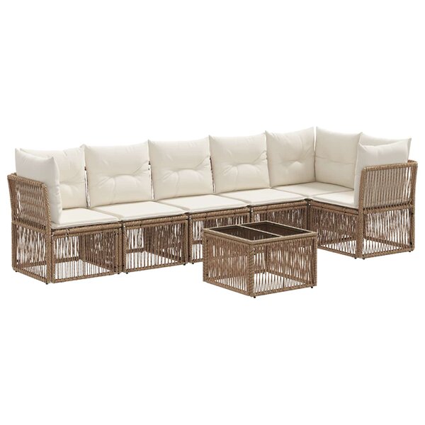 vidaXL Ensemble de canapé de jardin 7 Pièces Beige polyrotin