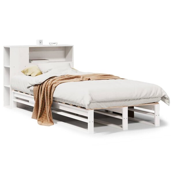 vidaXL Lit bibliothèque sans matelas blanc 100x200 cm bois massif