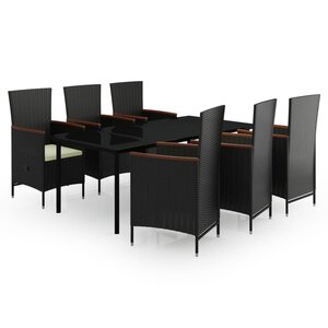 vidaXL Ensemble à manger de jardin avec coussins 7 Pièces Noir